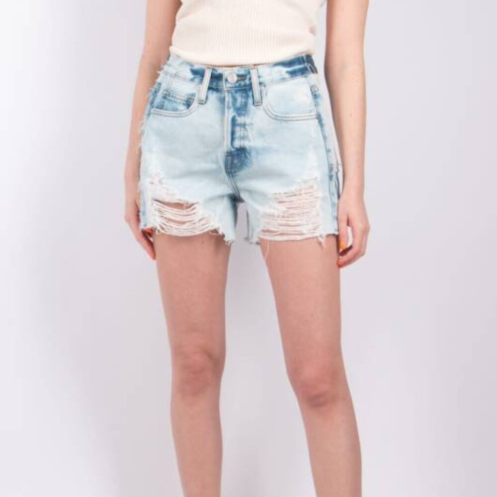 Frame Women's Blue Talia Combo Relaxed Distress Denim Cut-Off Shorts Size 29